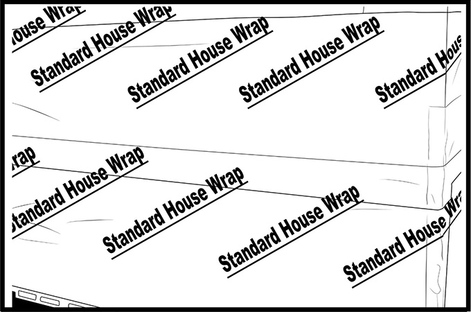 Install standard house wrap over project area.